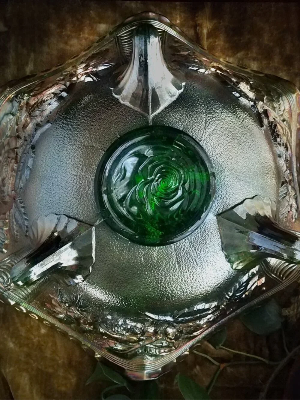 Antique Imperial Carnival Glass Lustre Rose Helios Green Iridescent 11
